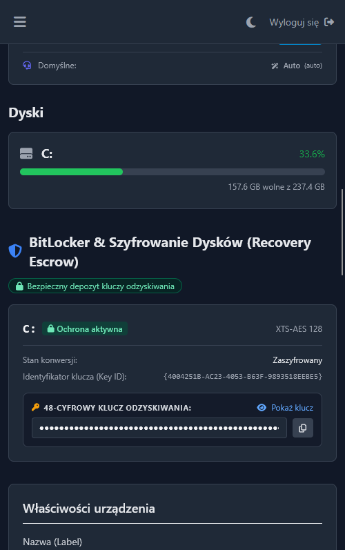 Depozyt kluczy BitLocker w smartfonie