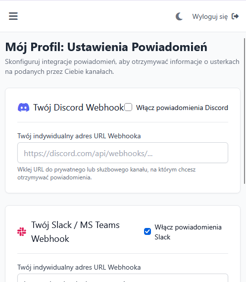 Ustawienia powiadomień mobilnych na jasnym tle